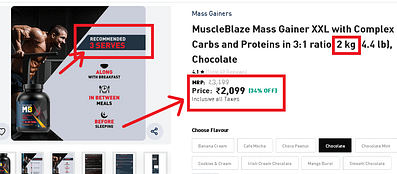 Mass gainer price and serving