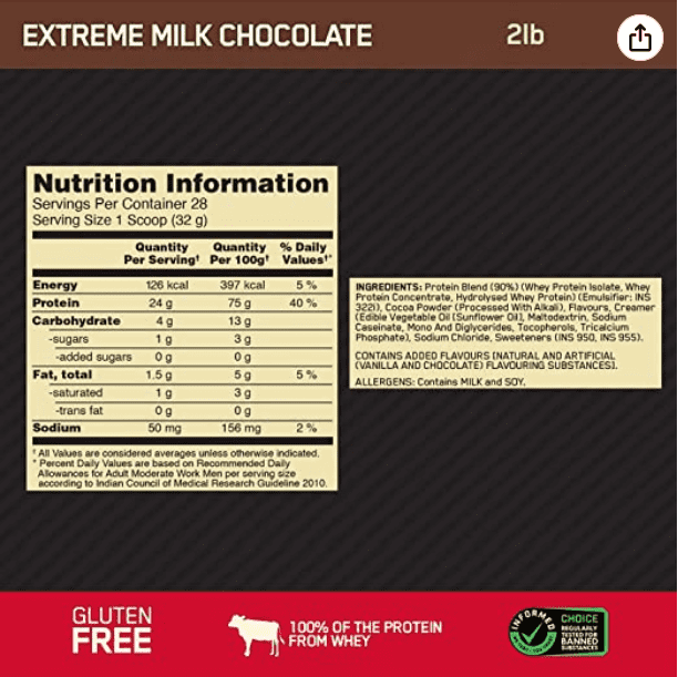 Extreme Milk Chocolate Nutrition Information