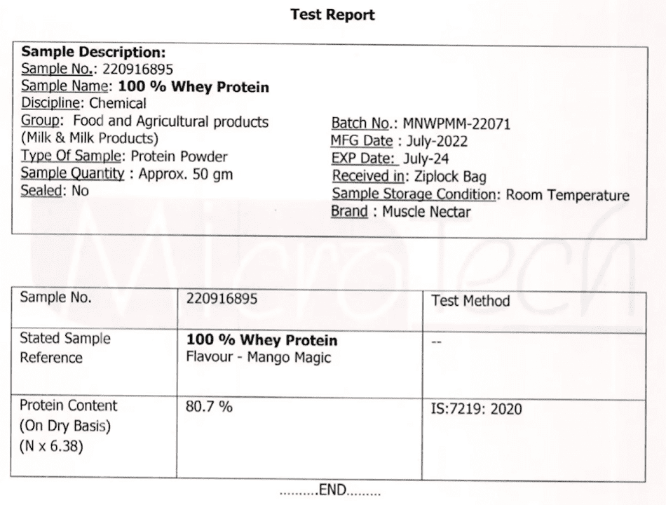 Muscle nectar lab test report